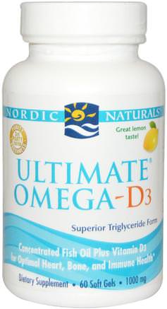 Ultimate Omega-D3, Lemon, 1000 mg, 60 Soft Gels by Nordic Naturals-Vitaminer, Vitamin D3