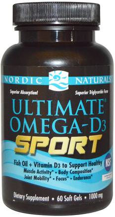 Ultimate Omega-D3 Sport, 1000 mg, 60 Soft Gels by Nordic Naturals-Vitaminer, Vitamin D3