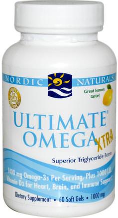 Ultimate Omega Xtra, Lemon, 1.000 mg, 60 Soft Gels by Nordic Naturals-Sverige