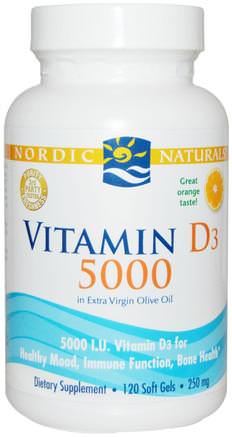 Vitamin D3 5000, Orange, 120 Soft Gels by Nordic Naturals-Vitaminer, Vitamin D3