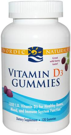 Vitamin D3 Gummies, Wild Berry, 1000 IU, 120 Gummies by Nordic Naturals-Vitaminer, Vitamin D3, Vitamin D Gummier