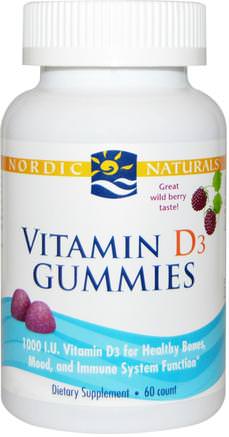 Vitamin D3 Gummies, Wild Berry, 1000 IU, 60 Count by Nordic Naturals-Vitaminer, Vitamin D3, Vitamin D Gummier