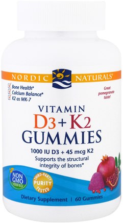 Vitamin D3 + K2 Gummies, Pomegranate, 60 Gummies by Nordic Naturals-Vitaminer, Vitamin D3