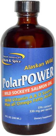 Alaskan Wild PolarPower, Wild Sockeye Salmon Oil, 8 fl oz (240 ml) by North American Herb & Spice Co.-Kosttillskott, Efa Omega 3 6 9 (Epa Dha), Laxolja