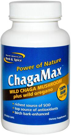 ChagaMax, Wild Chaga Mushroom Plus Wild Oregano, 90 Veggie Caps by North American Herb & Spice Co.-Kosttillskott, Medicinska Svampar, Chaga Svampar