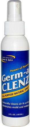 Germ-a Clenz, All Purpose Natural Spray, 4 fl oz (120 ml) by North American Herb & Spice Co.-Hem, Hushållsrengöringsmedel, Köksartiklar, Producera Mattvätt