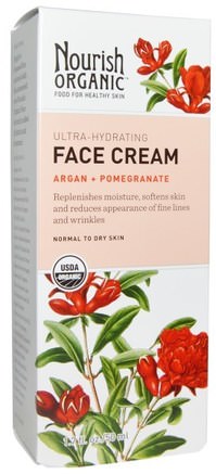 Argan + Pomegranate, 1.7 fl oz (50 ml) by Nourish Organic Face Cream-Skönhet, Ansiktsvård, Hudtyp Normal Till Torr Hud, Bad, Argan Ansiktsvård