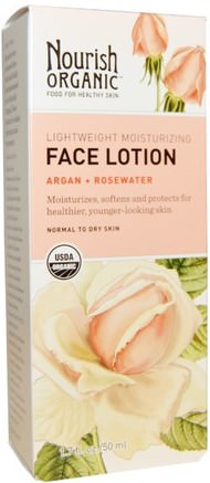 Argan + Rosewater, 1.7 fl oz (50 ml) by Nourish Organic Lightweight Moisturizing Face Lotion-Skönhet, Ansiktsvård, Hudtyp Normal Till Torr Hud, Bad, Argan Ansiktsvård