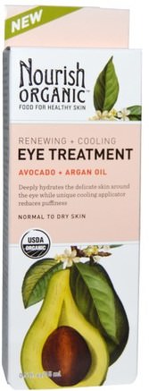Avocado + Argan Oil, 0.5 fl oz (15 ml) by Nourish Organic Renewing + Cooling Eye Treatment-Skönhet, Ögonkräm, Ansiktsvård, Hudtyp Normal Till Torr Hud