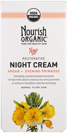 Night Cream, Argan + Evening Primrose, Normal to Dry Skin, 1.7 oz (50 ml) by Nourish Organic Restorative-Skönhet, Anti-Åldrande