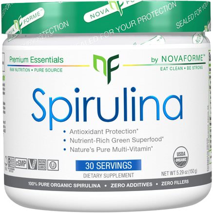 Certified USDA Organic Spirulina, 5.29 oz (150 g) by NovaForme-Kosttillskott, Spirulina