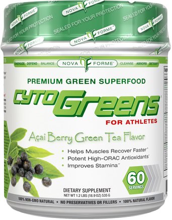 CytoGreens, Premium Green Superfood for Athletes, Acai Berry Green Tea Flavor, 18.9 oz (535 g) by NovaForme-Kosttillskott, Superfoods, Oracantioxidanter