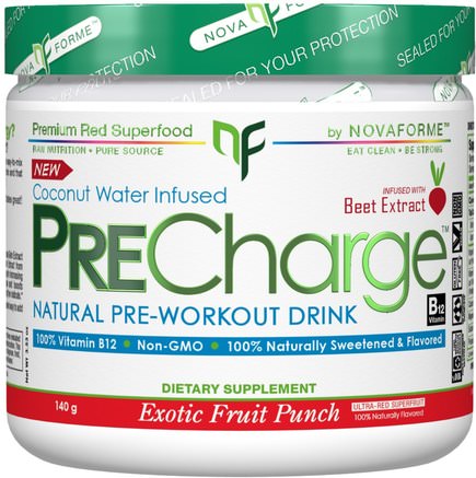 PreCharge Natural Pre-Workout Drink, Exotic Fruit Punch, 140 g by NovaForme-Sport, Träning, Muskel