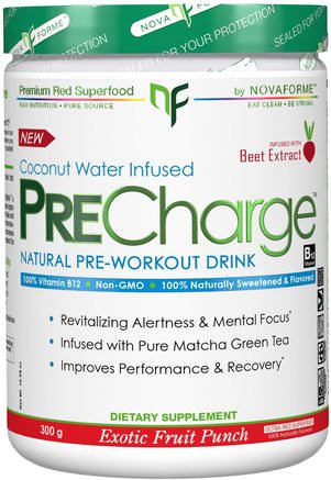 PreCharge Natural Pre-Workout Drink, Exotic Fruit Punch, 300 g by NovaForme-Sport, Träning, Muskel
