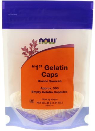 1 Gelatin Caps, 500 Empty Gelatin Capsules by Now Foods-Tillägg, Tomma Kapslar, Tomma Kapslar 1