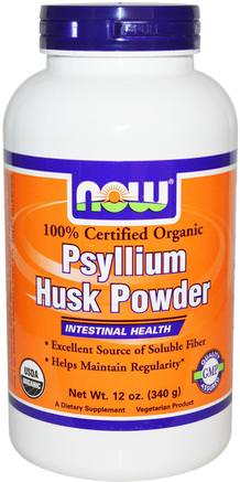 Certified Organic Psyllium Husk Powder, 12 oz (340 g) by Now Foods-Kosttillskott, Fiber, Psylliumskal, Psylliumskalpulver