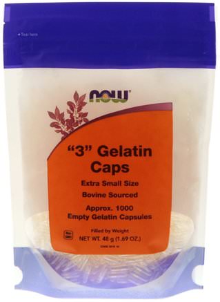 3 Gelatin Caps, Extra Small Size, 1000 Empty Gelatin Capsules by Now Foods-Tillägg, Tomma Kapslar, Tomma Kapslar 3