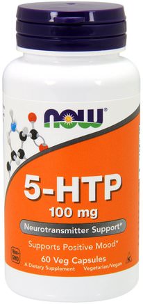5-HTP, 100 mg, 60 Veg Capsules by Now Foods-Kosttillskott, 5-Htp, 5-Htp 100 Mg