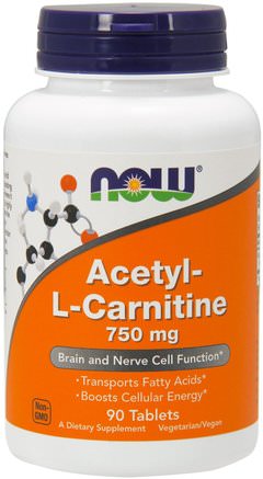 Acetyl-L Carnitine, 750 mg, 90 Tablets by Now Foods-Kosttillskott, Aminosyror, L Karnitin, Acetyl L Karnitin