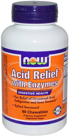 Acid Relief with Enzymes, 60 Chewables by Now Foods-Kosttillskott, Enzymer, Matsmältningsenzymer