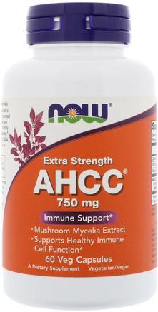 AHCC, Extra Strength, 750 mg, 60 Veg Capsules by Now Foods-Kosttillskott, Medicinska Svampar, Ahcc, Svampkapslar