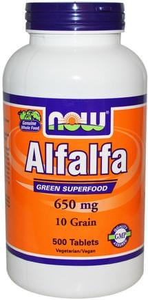 Alfalfa, 650 mg, 500 Tablets by Now Foods-Örter, Alfalfa