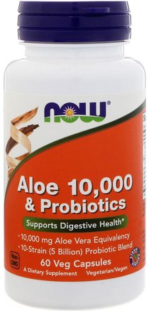 Aloe 10.000 & Probiotics, 60 Veg Capsules by Now Foods-Kosttillskott, Aloe Vera, Aloe Vera Caps Kepsar, Hälsa, Matsmältning, Mage