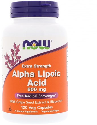 Alpha Lipoic Acid, Extra Strength, 600 mg, 120 Veg Capsules by Now Foods-Kosttillskott, Antioxidanter, Alfa-Liposyra, Alfa-Liposyra 600 Mg
