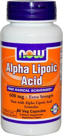 Alpha Lipoic Acid, Extra Strength, 600 mg, 60 Veg Capsules by Now Foods-Kosttillskott, Antioxidanter, Alfa Lipoinsyra