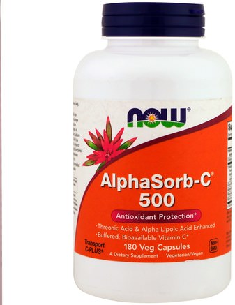 AlphaSorb-C 500, 180 Veggie Caps by Now Foods-Kosttillskott, Antioxidanter, Alfa Liposyra, Vitaminer, Vitamin C
