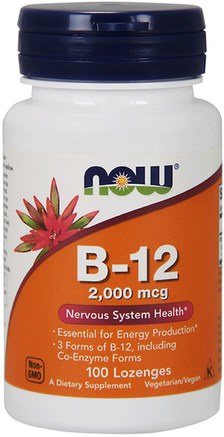 B-12, 2.000 mcg, 100 Lozenges by Now Foods-Vitaminer, Vitamin B, Vitamin B12
