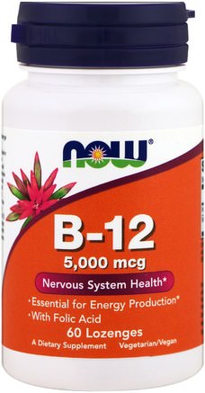 B-12, 5.000 mcg, 60 Lozenges by Now Foods-Vitaminer, Vitamin B, Vitamin B12, Vitamin B12 - Cyanokobalamin