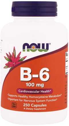 B-6, 100 mg, 250 Capsules by Now Foods-Vitaminer, Vitamin B, Vitamin B6 - Pyridoxin