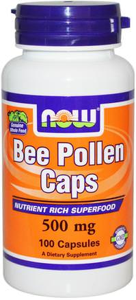 Bee Pollen Caps, 500 mg, 100 Capsules by Now Foods-Kosttillskott, Biprodukter, Bipollen