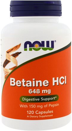 Betaine HCL, 648 mg, 120 Veggie Caps by Now Foods-Kosttillskott, Betaine Hcl, Enzymer