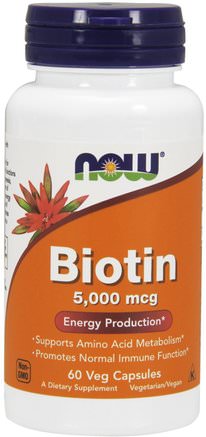 Biotin, 5.000 mcg, 60 Veg Capsules by Now Foods-Vitaminer, Vitamin B, Biotin