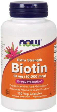 Biotin, Extra Strength, 10 mg (10.000 mcg), 120 Veg Capsules by Now Foods-Vitaminer, Vitamin B, Biotin