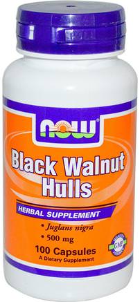 Black Walnut Hulls, 500 mg, 100 Capsules by Now Foods-Örter, Svart Valnöt