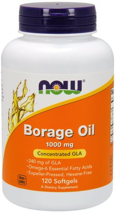 Borage Oil, Highest GLA Concentration, 1000 mg, 120 Softgels by Now Foods-Kosttillskott, Efa Omega 3 6 9 (Epa Dha), Borrolja