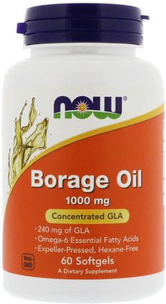 Borage Oil, 1000 mg, 60 Softgels by Now Foods-Kosttillskott, Efa Omega 3 6 9 (Epa Dha), Borrolja