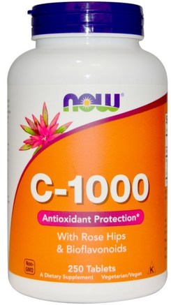 C-1000, With Rose Hips and Bioflavonoids, 250 Tablets by Now Foods-Vitaminer, Vitamin C, Rosen Höfter