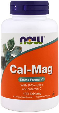 Cal-Mag, Stress Formula, 100 Tablets by Now Foods-Kosttillskott, Mineraler, Kalcium Och Magnesium, Vitaminer, B Anti Stress