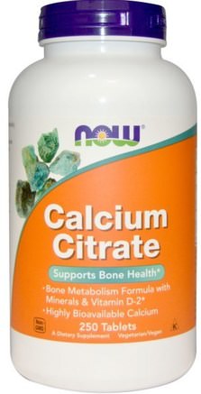 Calcium Citrate, 250 Tablets by Now Foods-Kosttillskott, Mineraler, Kalcium Och Magnesium