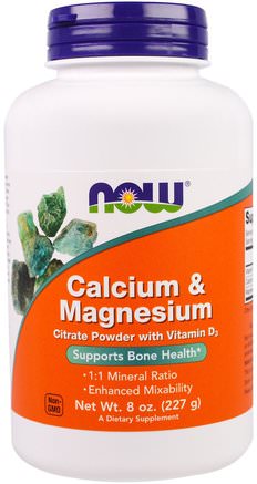 Calcium & Magnesium, 8 oz (227 g) by Now Foods-Vitaminer, Vitamin D3, Kosttillskott, Mineraler, Kalcium Och Magnesium