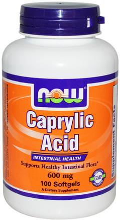 Caprylic Acid, 600 mg, 100 Softgels by Now Foods-Kosttillskott, Kaprylsyra, Matsmältning, Mage