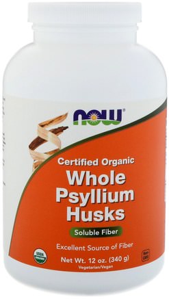 Certifed Organic Whole Psyllium Husks, 12 oz (340 g) by Now Foods-Kosttillskott, Fiber, Psylliumskal, Psylliumskalpulver