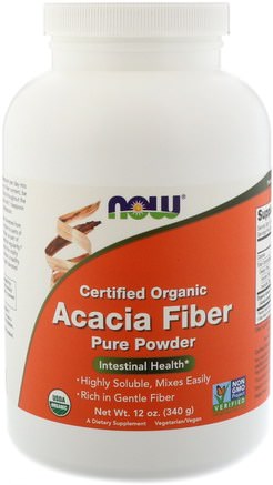 Certified Organic Acacia Fiber, Powder, 12 oz (340 g) by Now Foods-Kosttillskott, Fiber, Matsmältning, Mage