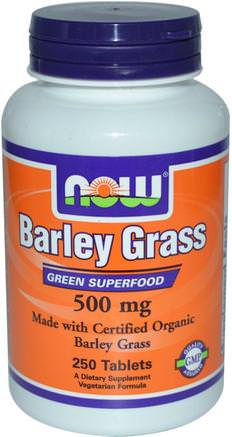 Certified Organic Barley Grass, 500 mg, 250 Tablets by Now Foods-Kosttillskott, Superfoods, Korngräs