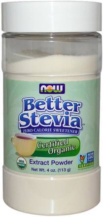Certified Organic Better Stevia, Extract Powder, 4 oz (113 g) by Now Foods-Mat, Sötningsmedel, Stevia