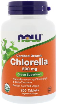 Certified Organic Chlorella, 500 mg, 200 Tablets by Now Foods-Kosttillskott, Superfoods, Chlorella Organiska